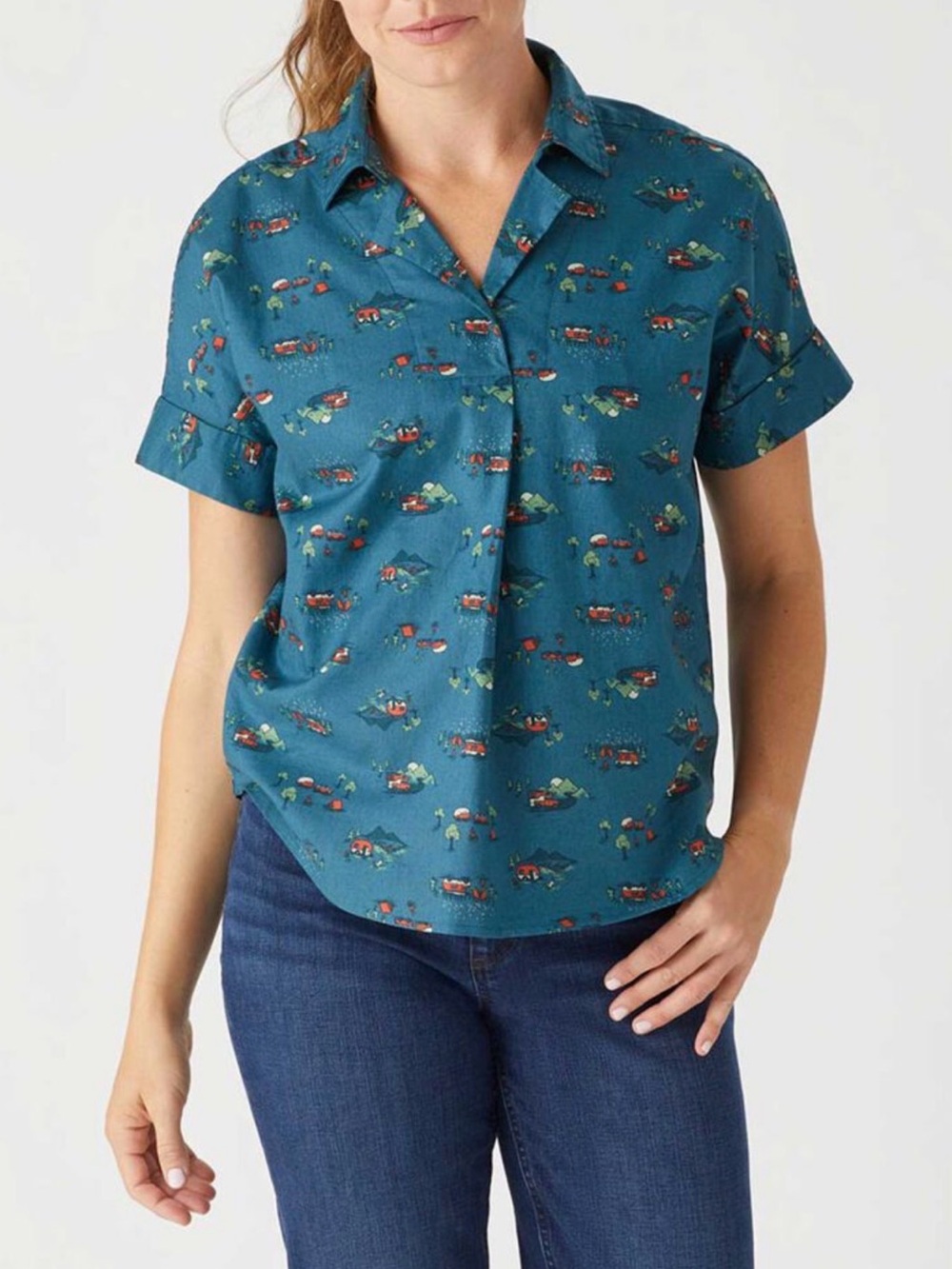 Duluth Trading Co Women's Printmaker Lightweight Popover Camp Shirt‎ | XL